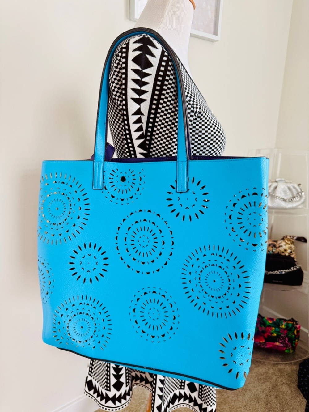Echo Blue Laser-Cut Tote Bag - Stylish Everyday Carry
